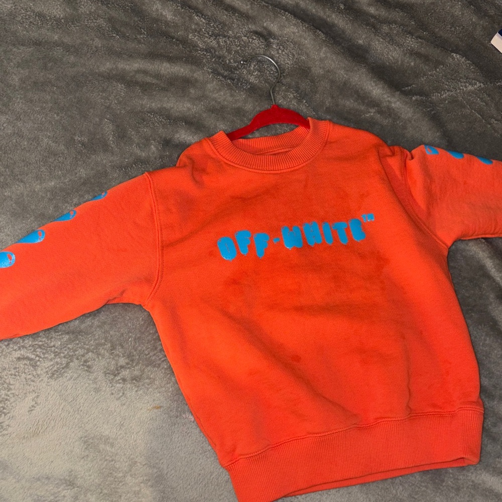Off-White Bold Orange Crewneck with Blue Accents